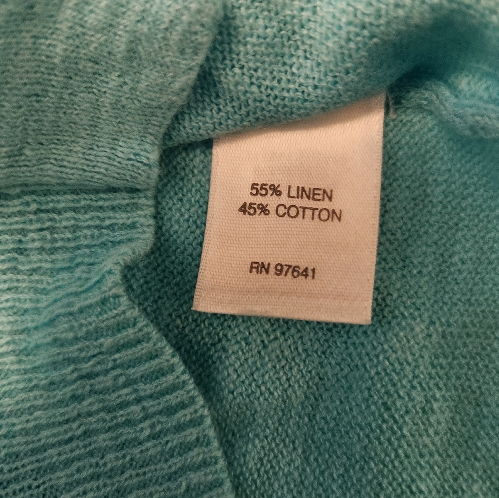 J. Jill Linen & Cotton Aqua Cardigan Sweater with V-Neck - Picture 6 of 8
